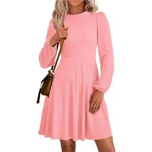 Womens Long Sleeve Ribbed Mini Dress A Line Flowy Short Dress With Pockets